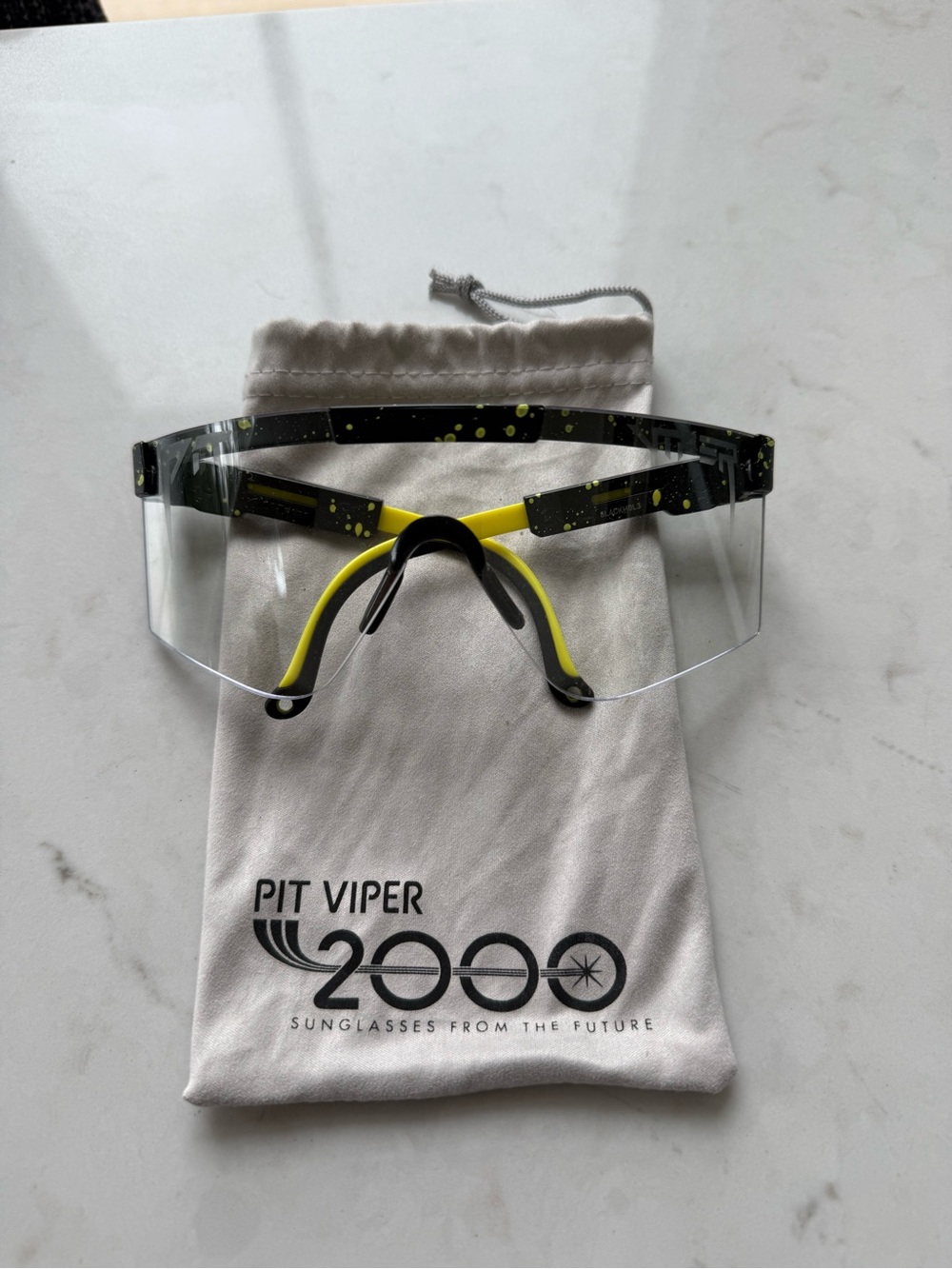 Pit Viper The 2000s Cosmos Sunglasses with Black and Neon Yellow Splatter
